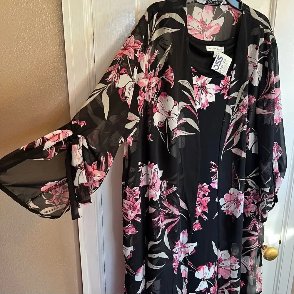 Sandra Darren Black and Pink Floral Dress